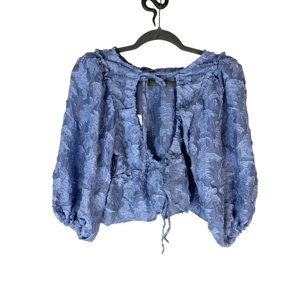 Free People Callie Peplum Top Floral Burnout Boho Cottage Preppy Casual Work XS